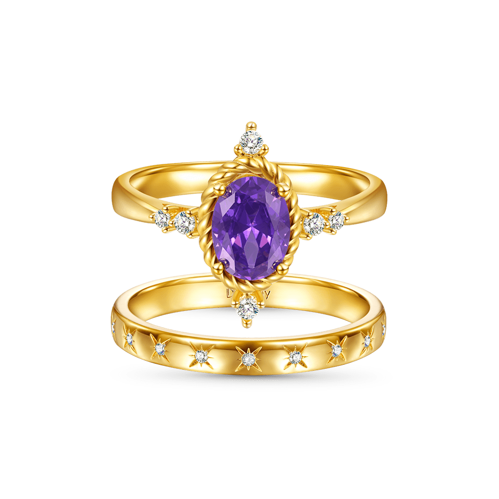 Oval Cut Amethyst Stacking Ring Set image number 0