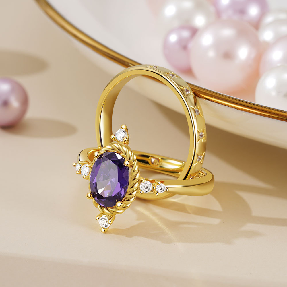 Oval Cut Amethyst Stacking Ring Set image number 3