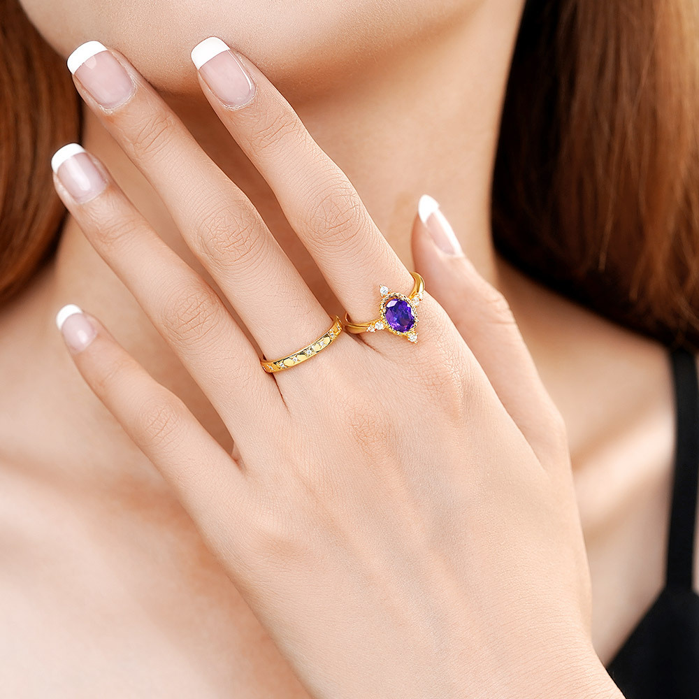 Oval Cut Amethyst Stacking Ring Set image number 5