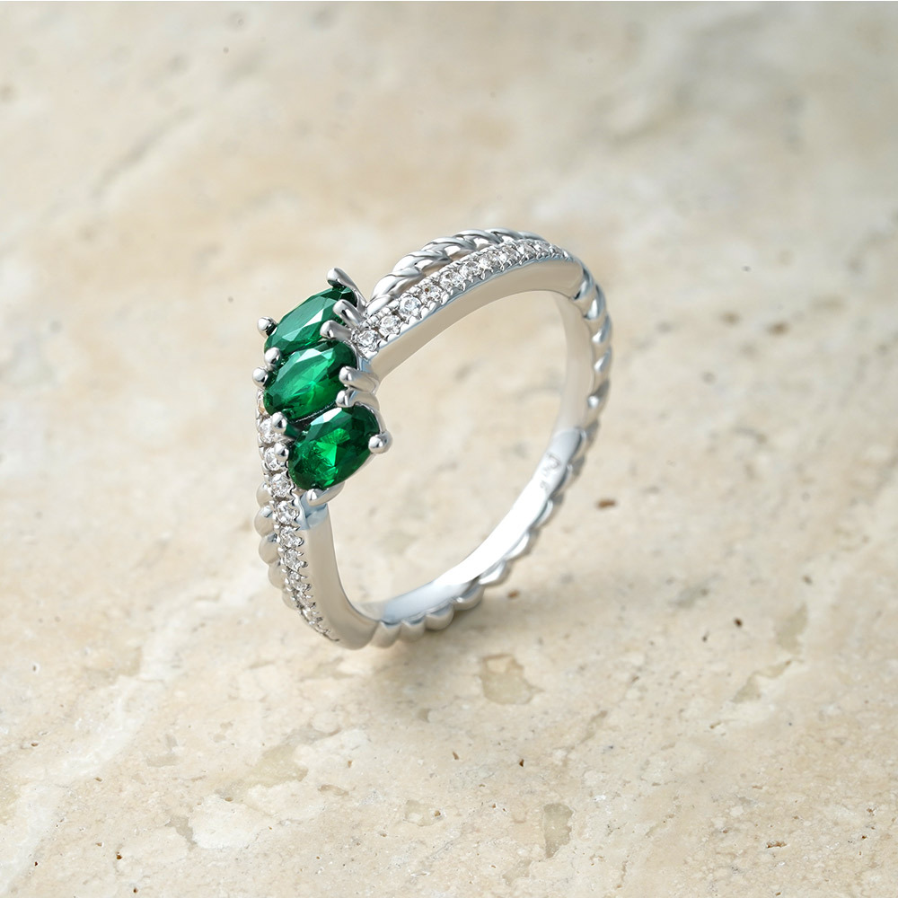 Oval Emerald Twisted Infinity Ring image number 5