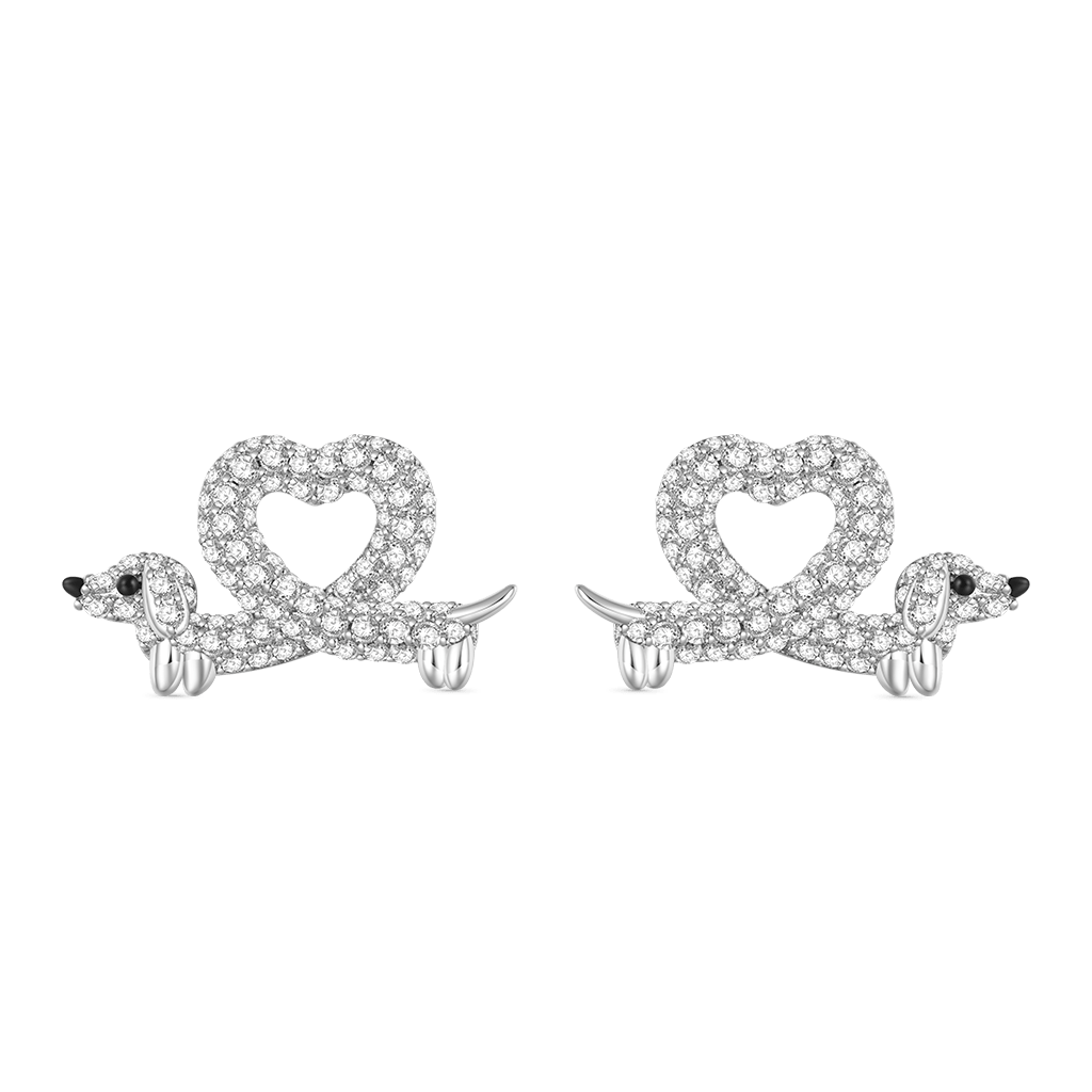 Dachshund Heart Diamond Stud Earrings image number 0