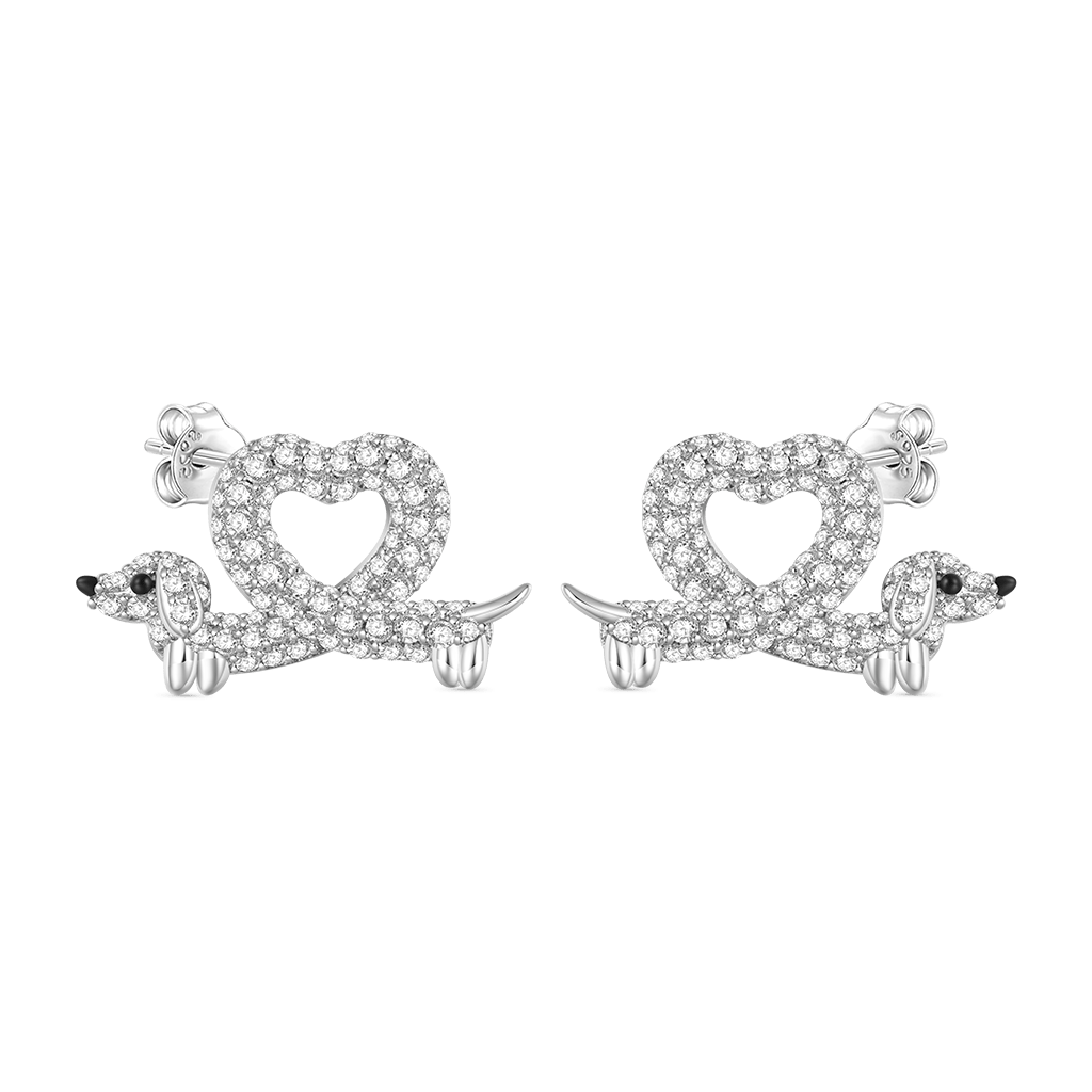 Dachshund Heart Diamond Stud Earrings image number 1