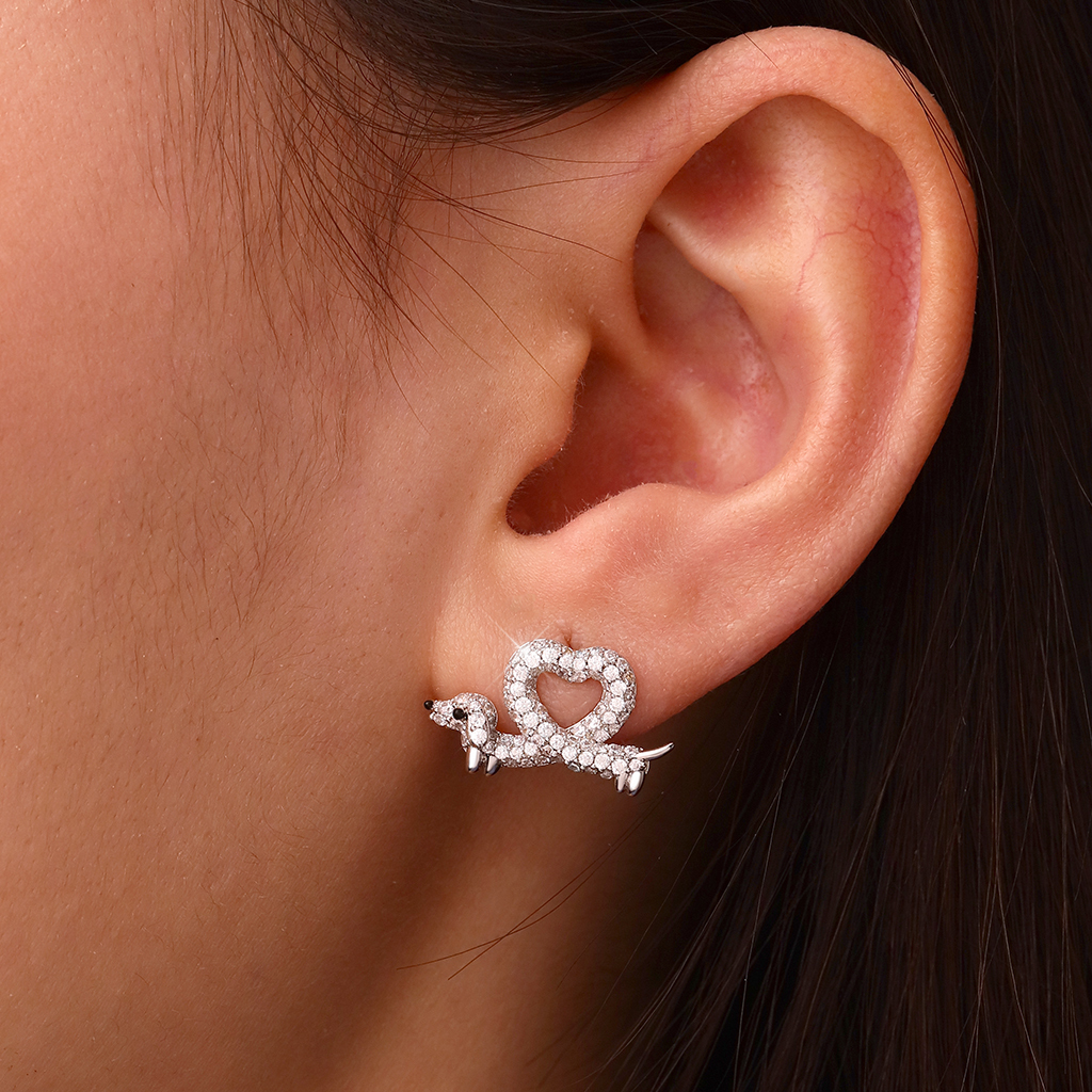 Dachshund Heart Diamond Stud Earrings image number 4