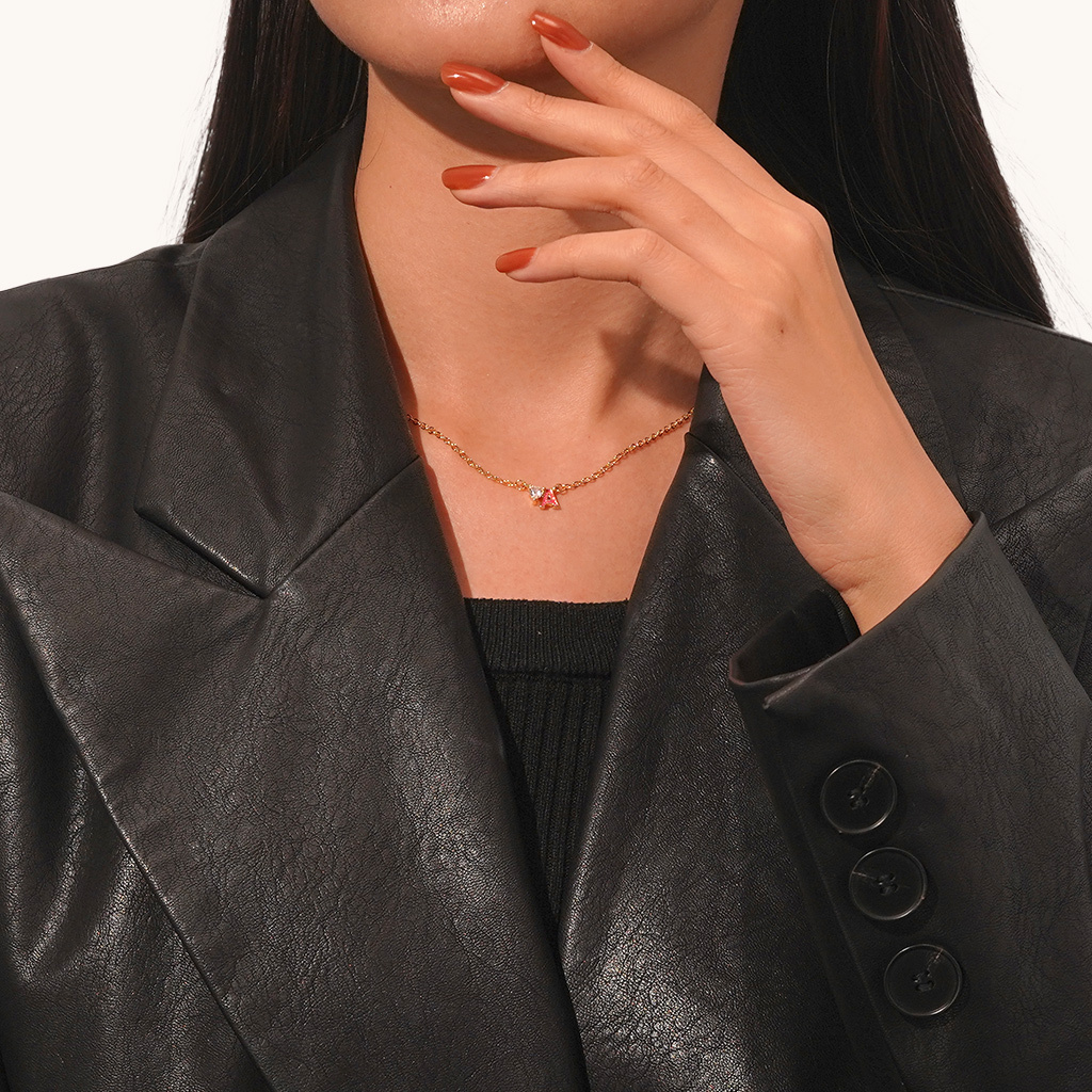 Initial A Birthstone Gold Necklace image number 5