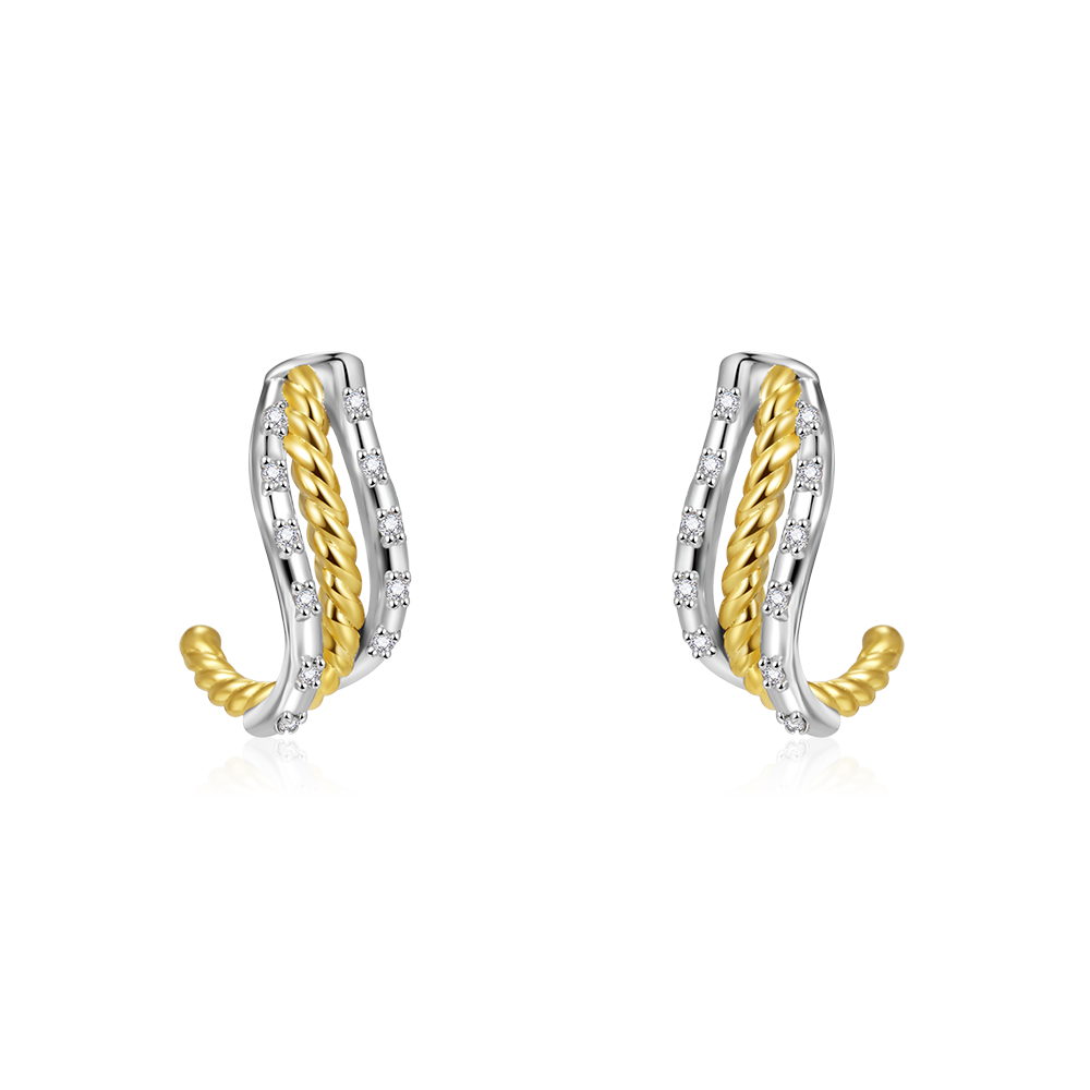 Twisted Paved C-hoop Stud Earrings image number 0