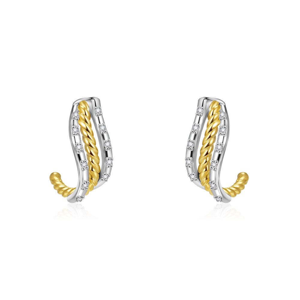 Twisted Paved C-hoop Stud Earrings image number 0