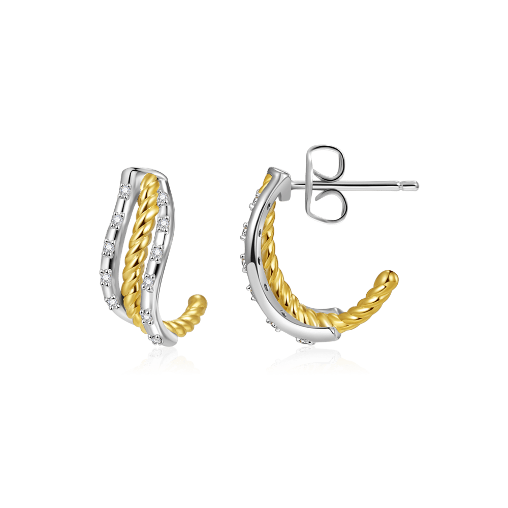 Twisted Paved C-hoop Stud Earrings image number 1