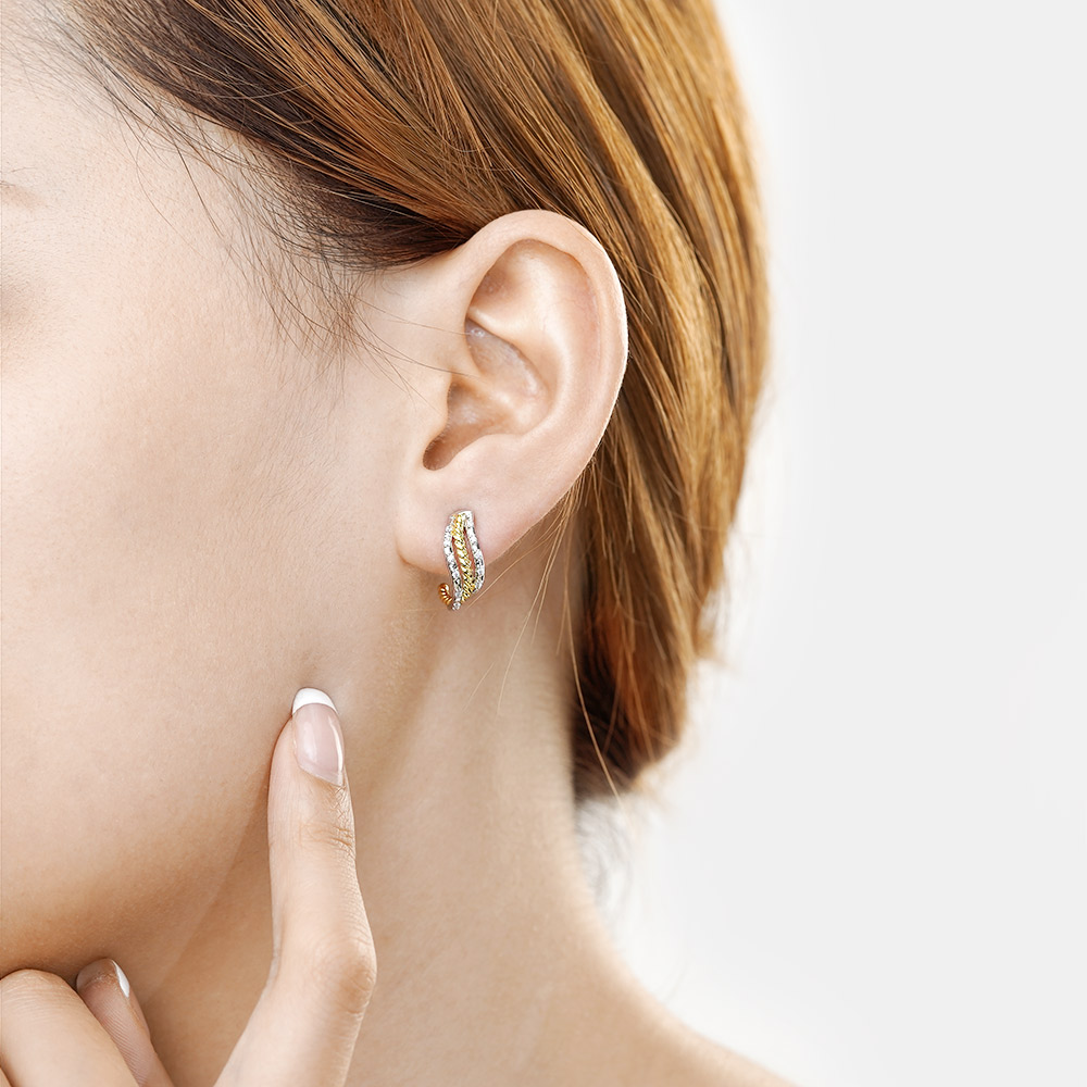 Twisted Paved C-hoop Stud Earrings image number 5