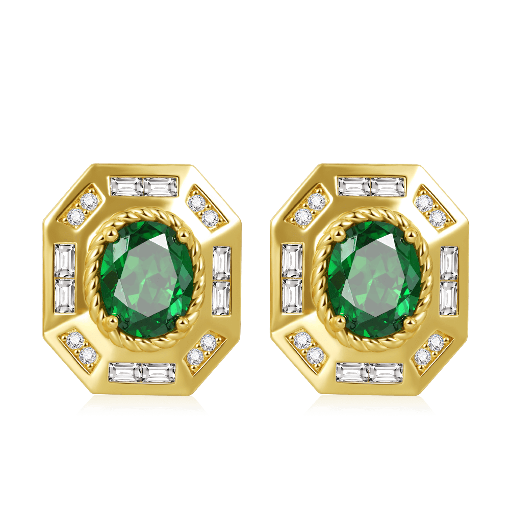 Emerald Oval Vintage Statement Earrings image number 0