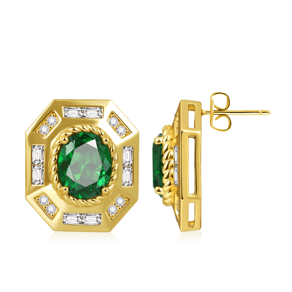 Emerald Oval Vintage Statement Earrings image number 1