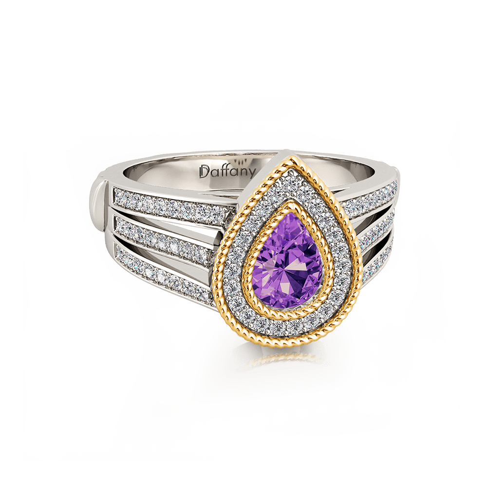 Amethyst Double Pear Halo Split Shank Ring image number 0