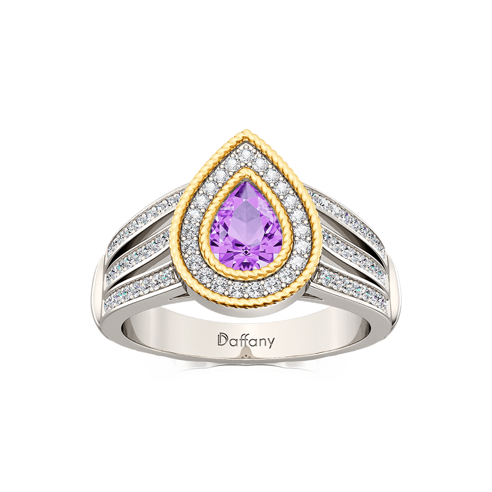 Amethyst Double Pear Halo Split Shank Ring image number 3