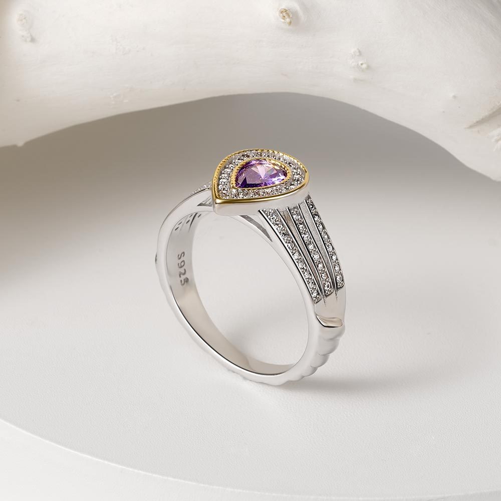 Amethyst Double Pear Halo Split Shank Ring image number 4