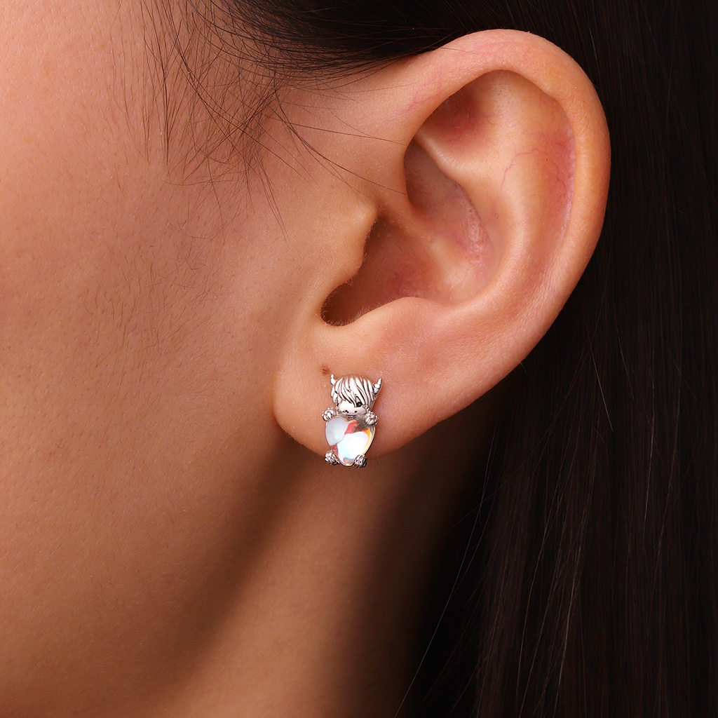Highland Cow Moonstone Earrings image number 4