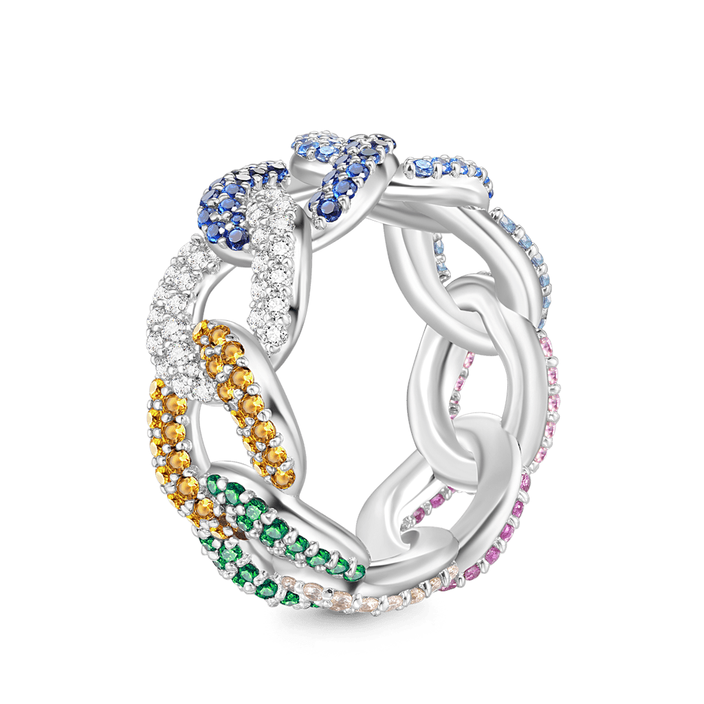 Rainbow Pavé Cuban Link Ring image number 1