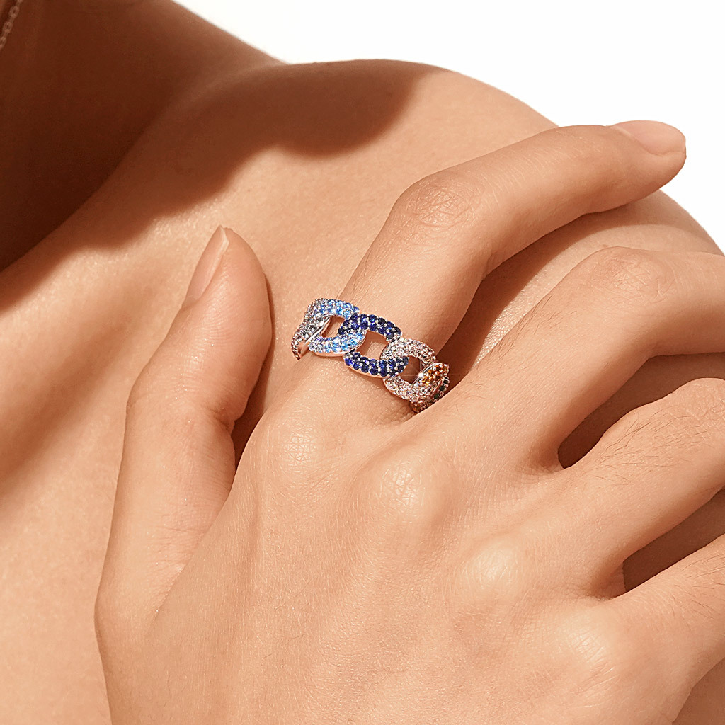 Rainbow Pavé Cuban Link Ring image number 4