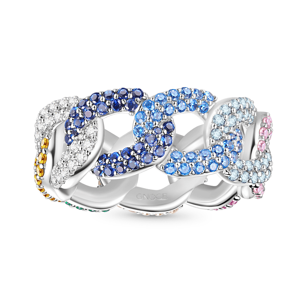 Rainbow Pavé Cuban Link Ring image number 0