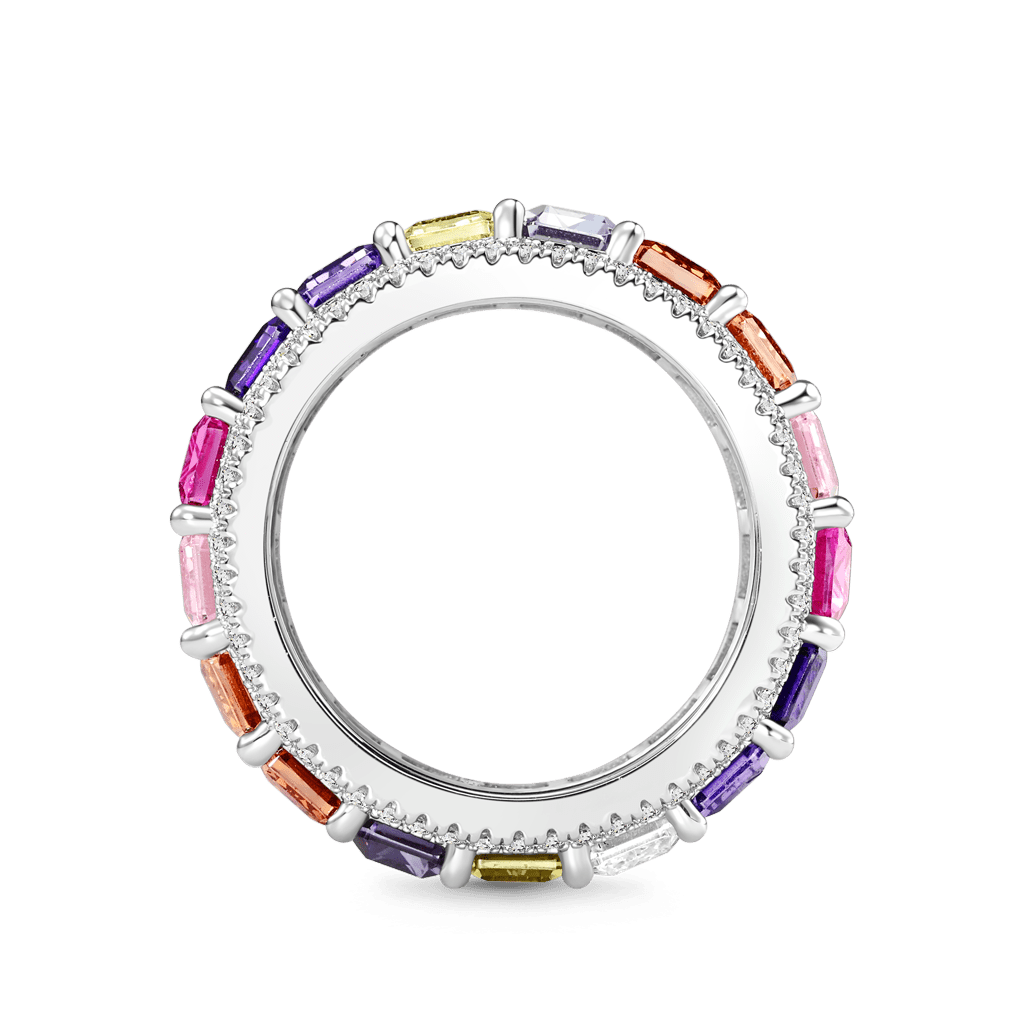 Baguette Cut Rainbow Band Ring image number 2