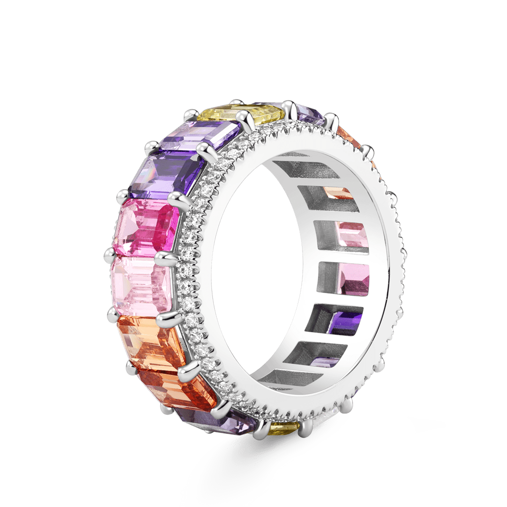 Baguette Cut Rainbow Band Ring image number 1