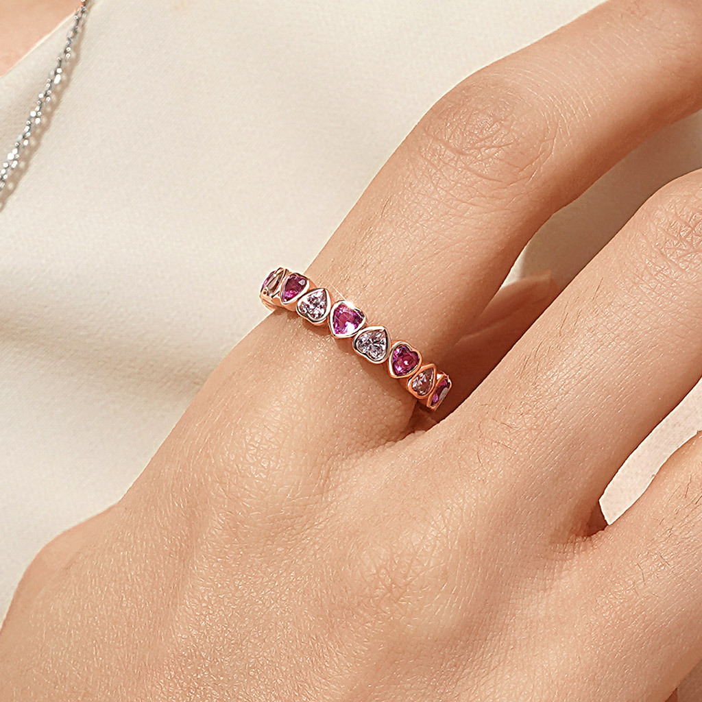 Morganite Heart Bezel Eternity Band image number 5
