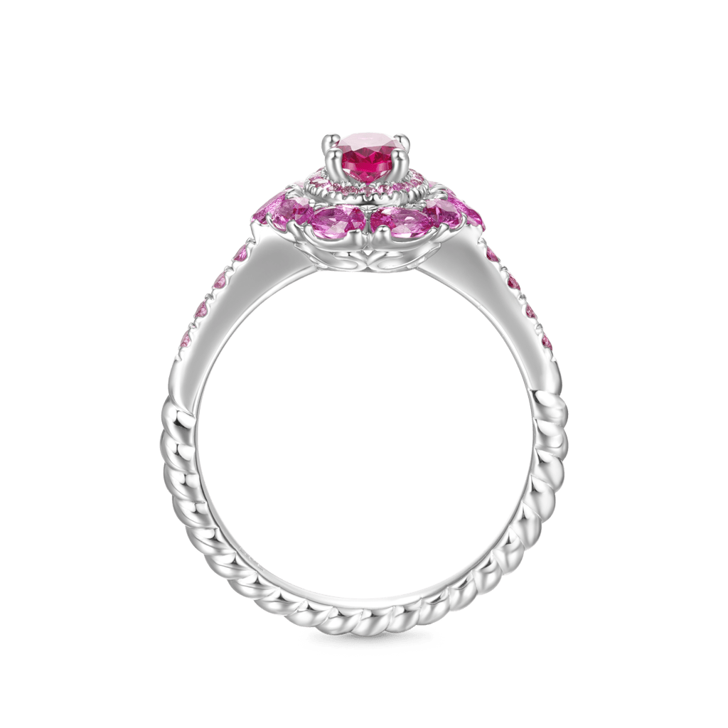 Oval Fuchsia Double Halo Ring image number 2