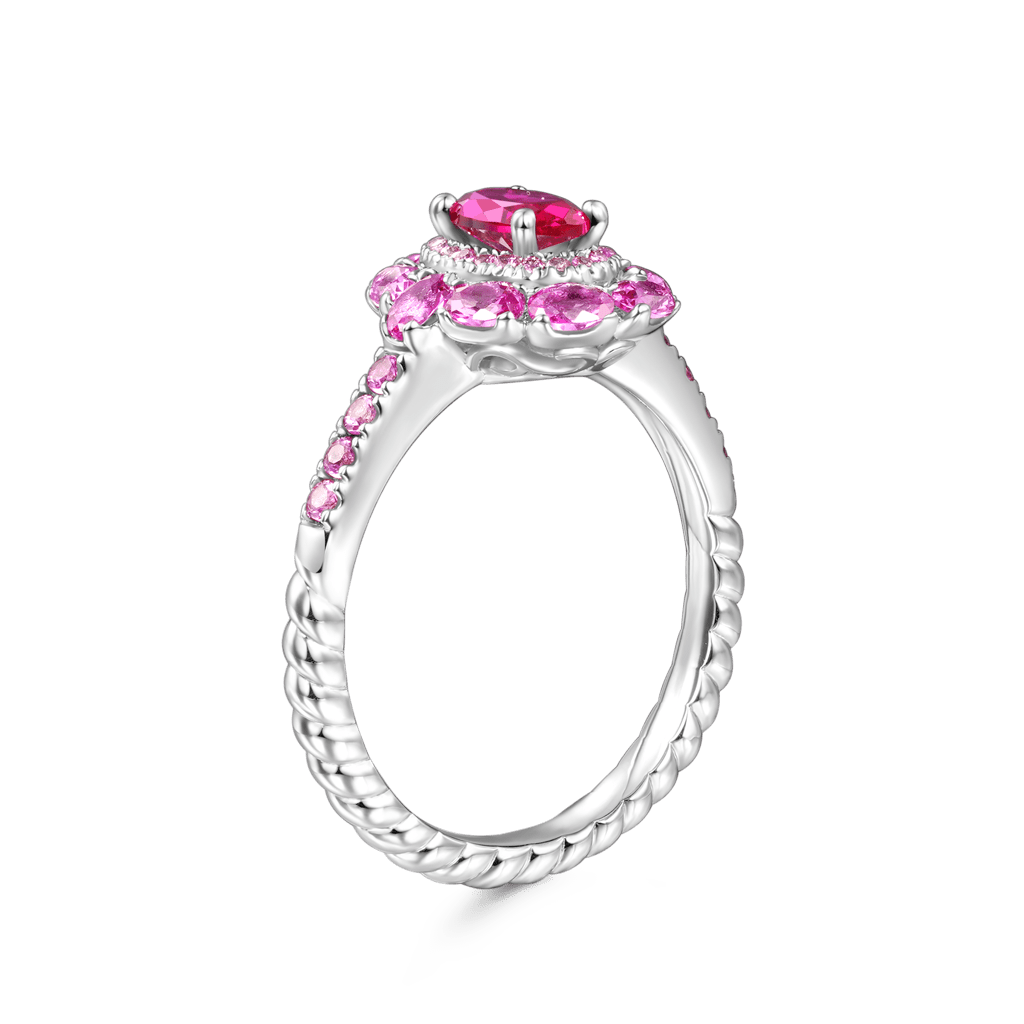 Oval Fuchsia Double Halo Ring image number 3
