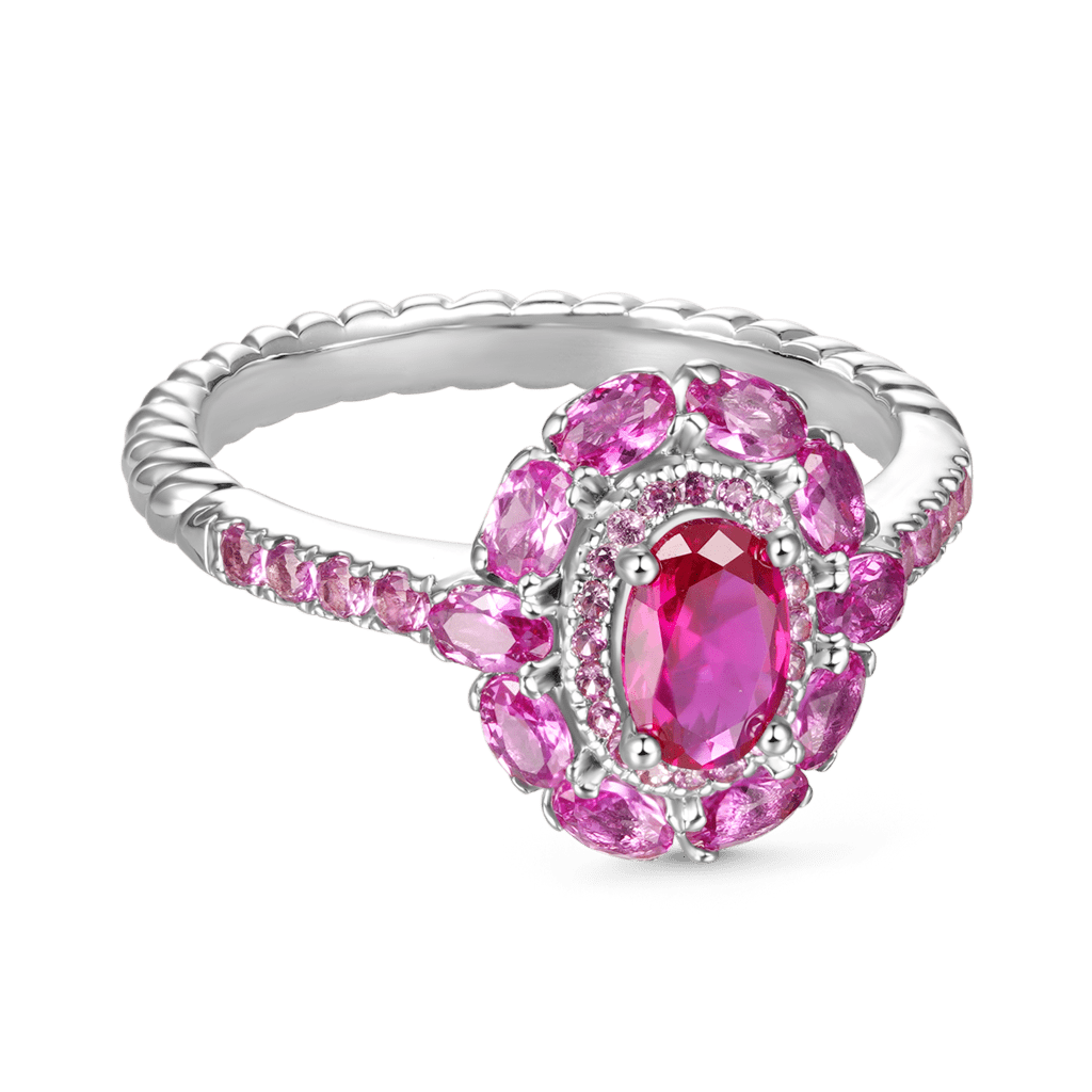 Oval Fuchsia Double Halo Ring image number 1