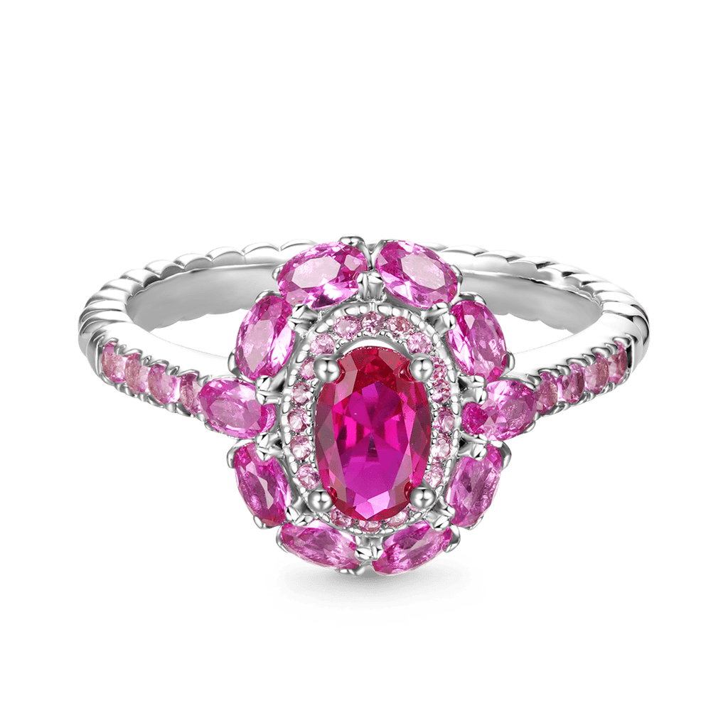 Oval Fuchsia Double Halo Ring image number 0