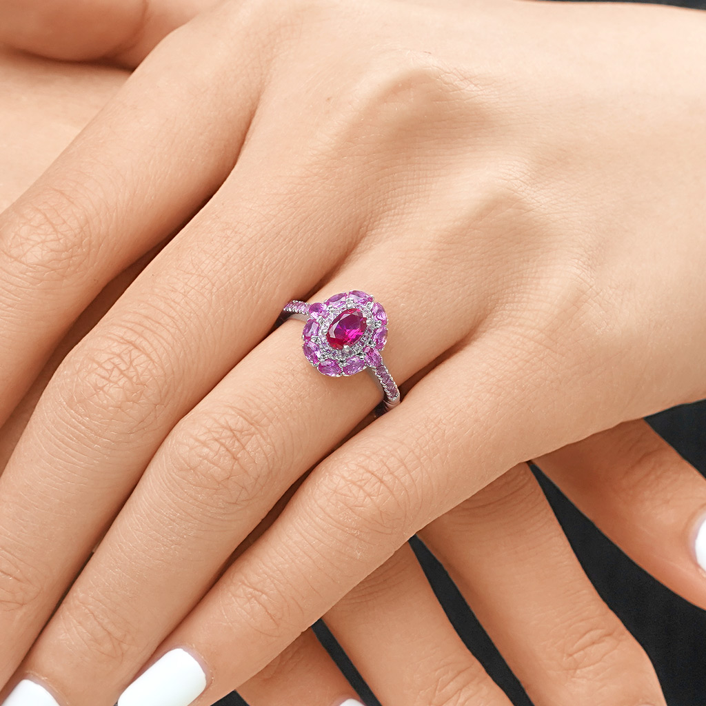 Oval Fuchsia Double Halo Ring image number 6