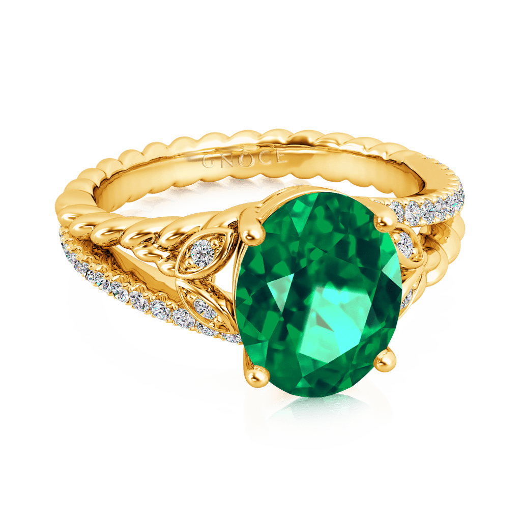 Emerald Oval-cut Vintage Split Shank Ring image number 1