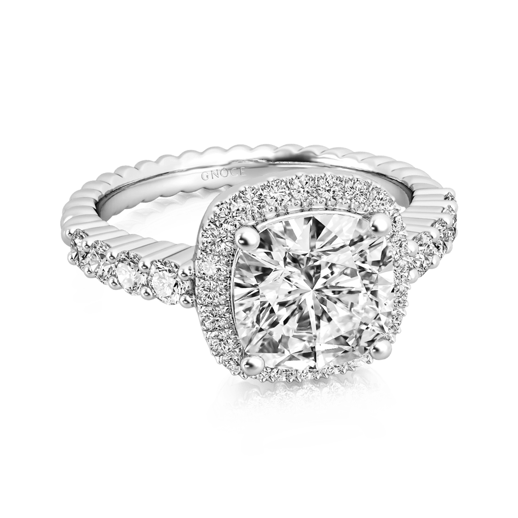 Cushion-cut Halo Side Stone Ring image number 2