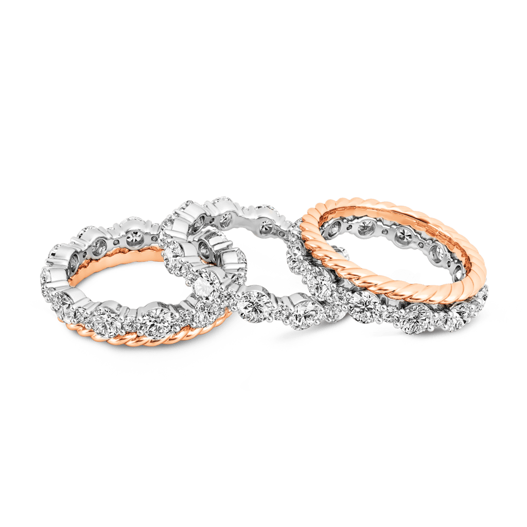 Stackable Two-tone Paved Trio Ring Set image number 2