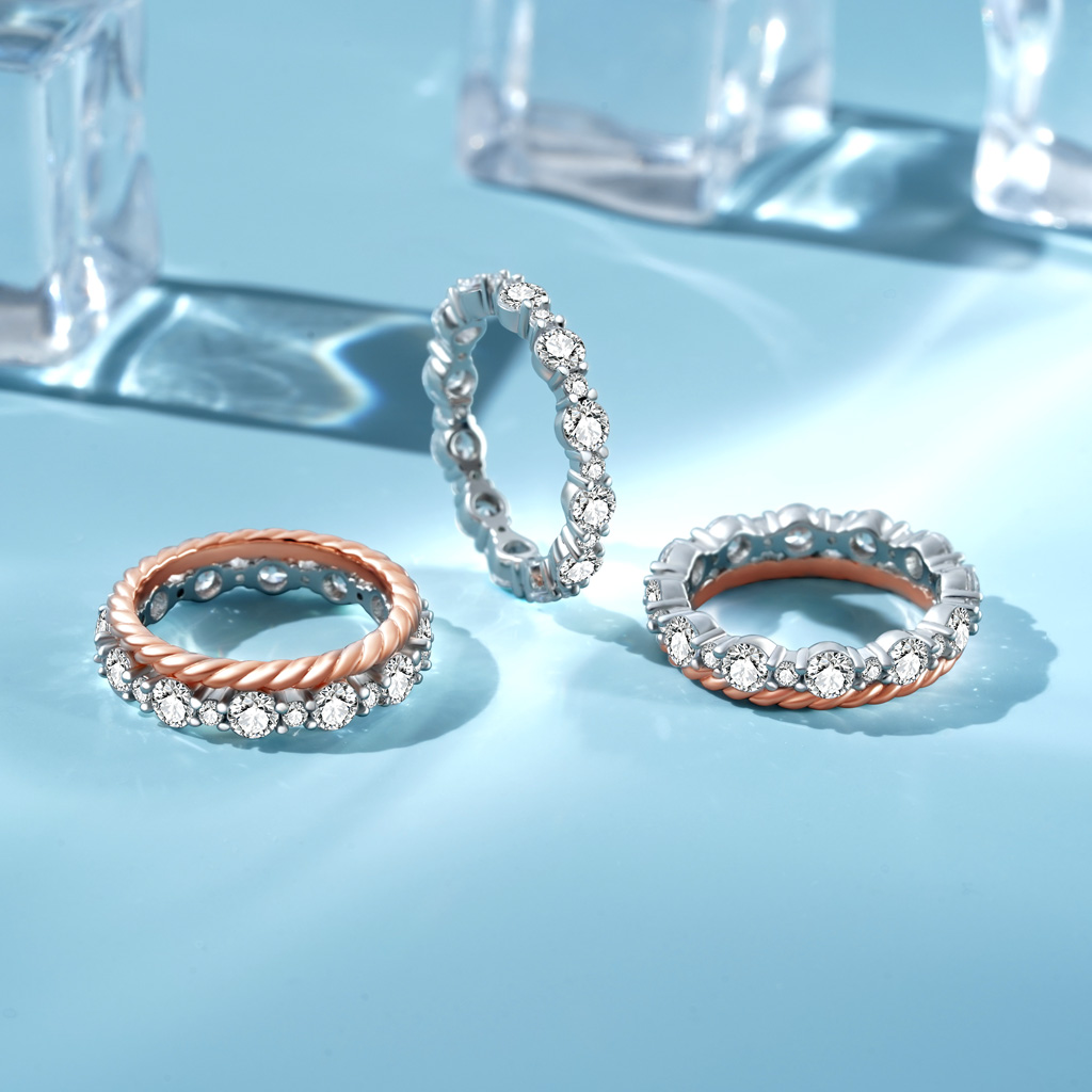 Stackable Two-tone Paved Trio Ring Set image number 4