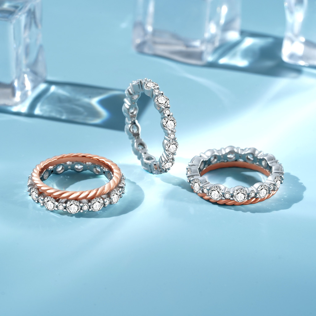 Stackable Two-tone Paved Trio Ring Set image number 4