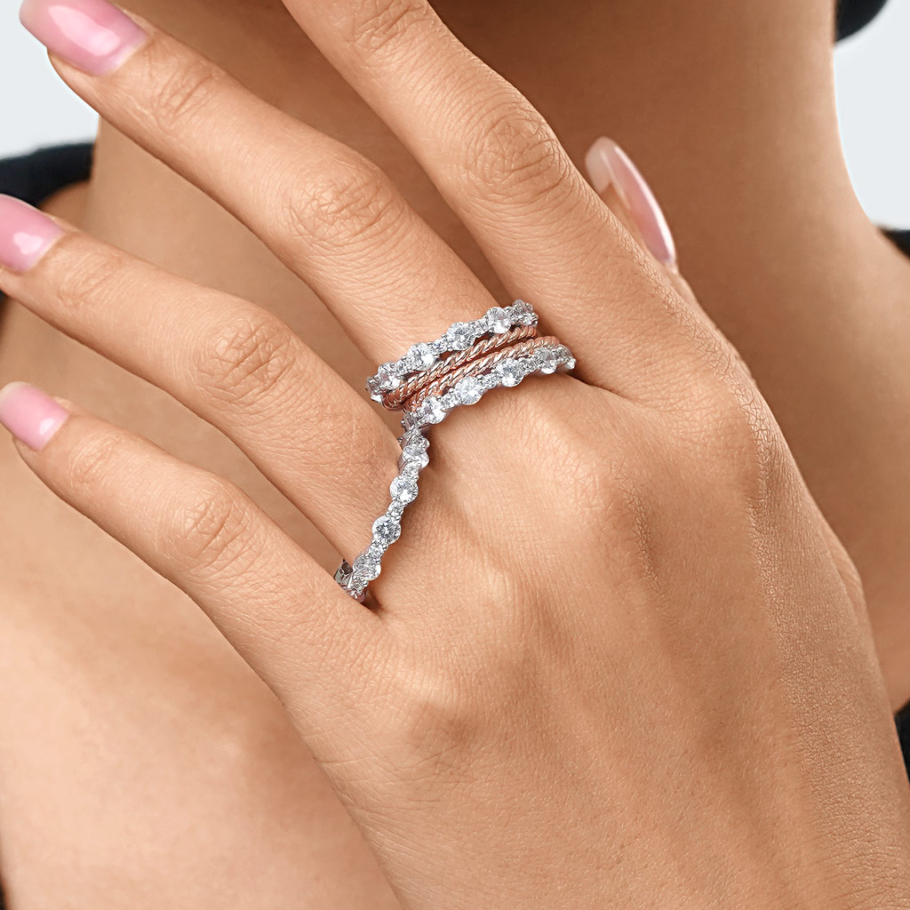 Stackable Two-tone Paved Trio Ring Set image number 7