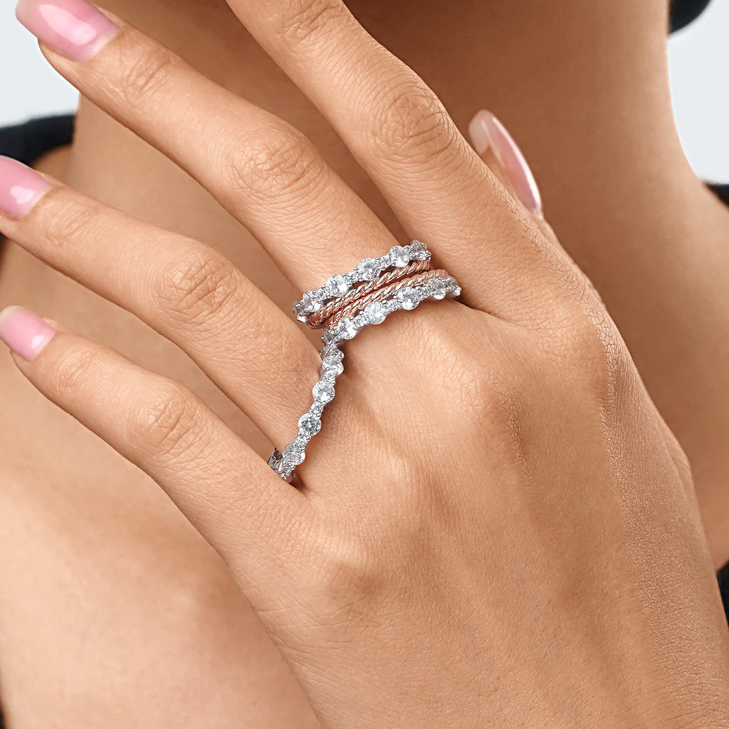 Stackable Two-tone Paved Trio Ring Set image number 7