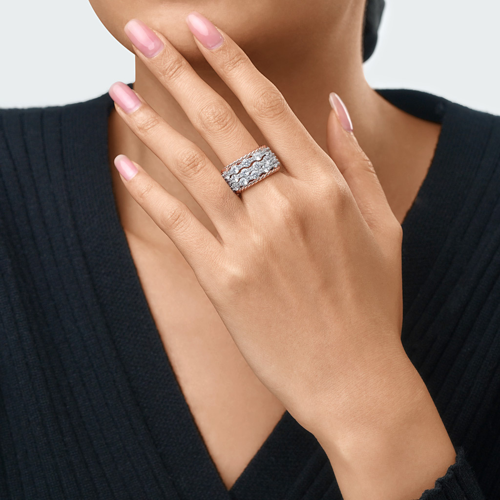 Stackable Two-tone Paved Trio Ring Set image number 5