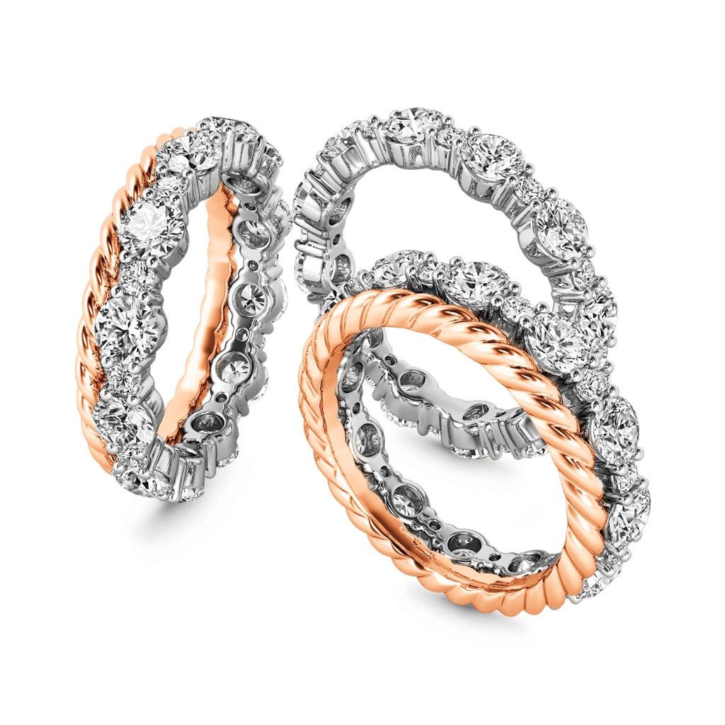 Stackable Two-tone Paved Trio Ring Set image number 3
