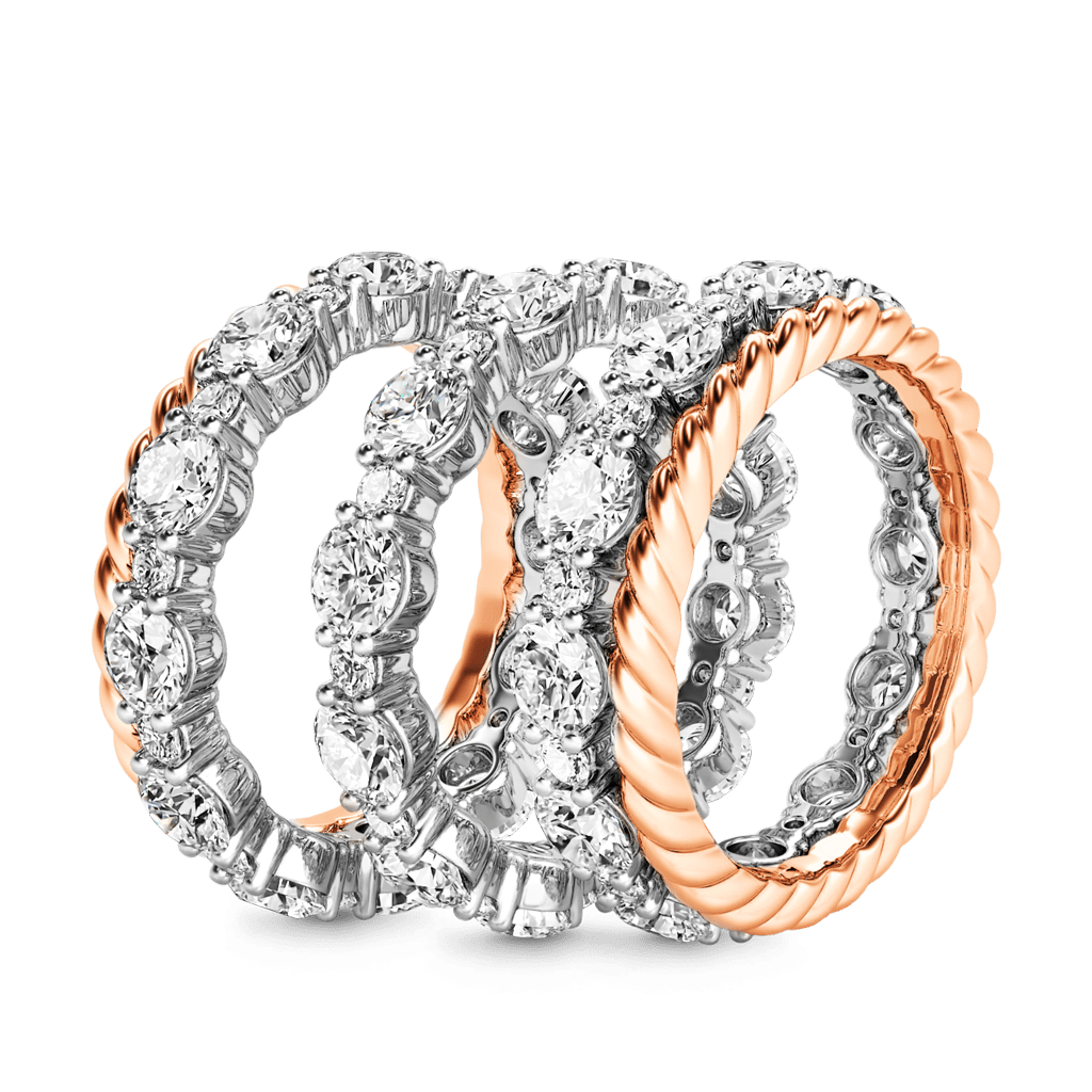 Stackable Two-tone Paved Trio Ring Set image number 1
