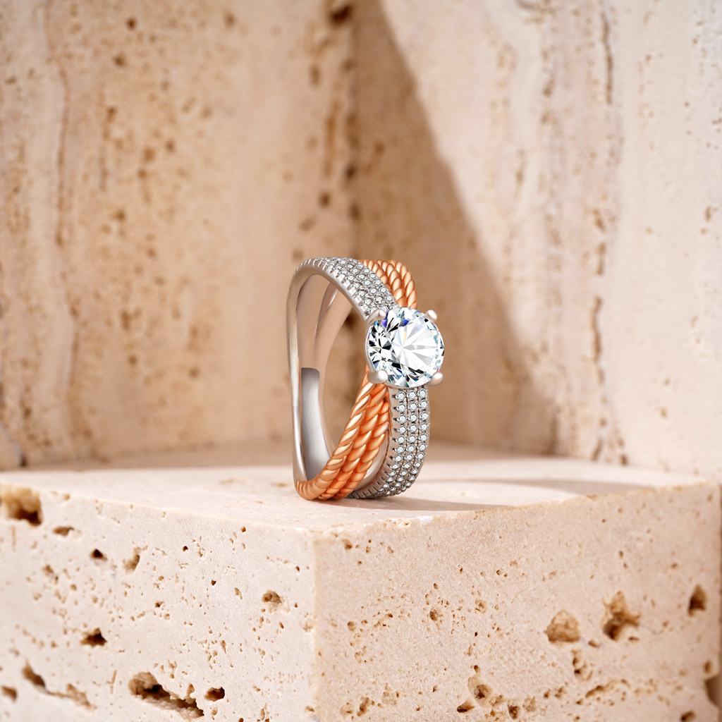 Round Cut Twisted Band Engagement Ring image number 4