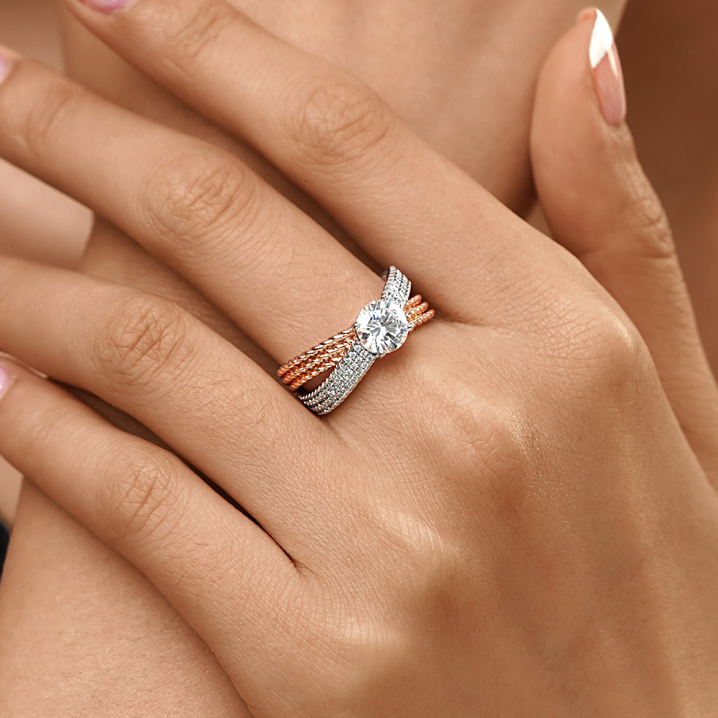 Round Cut Twisted Band Engagement Ring image number 6