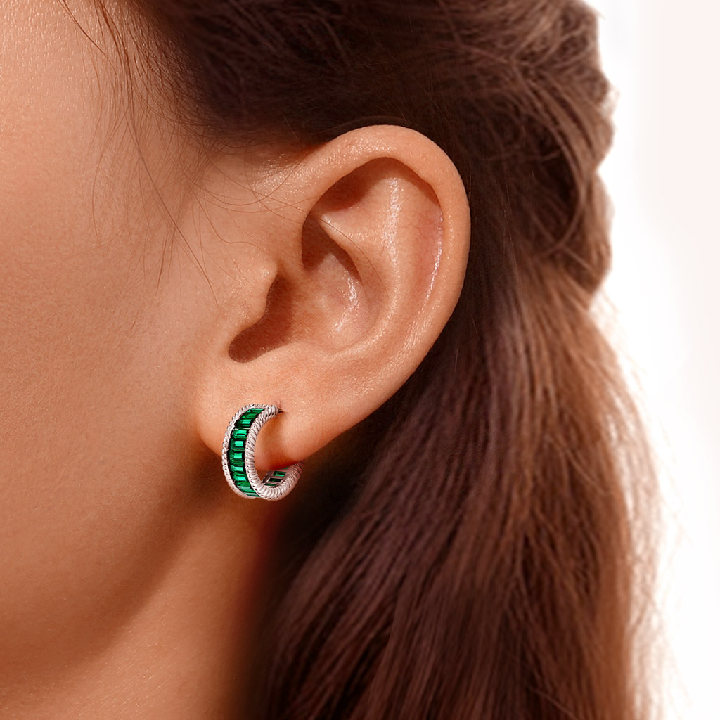 Paved Twisted Rope C Hoop Earrings image number 4