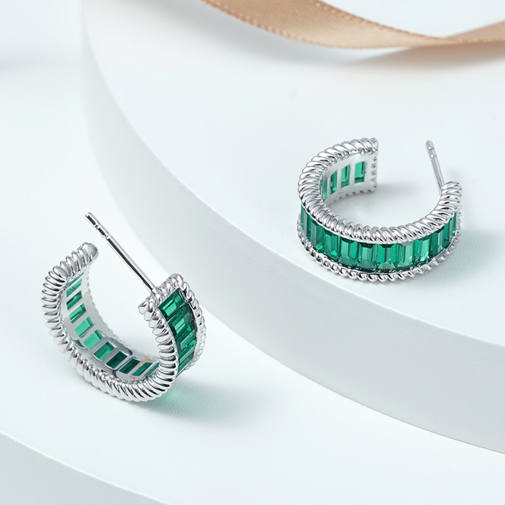 Paved Twisted Rope C Hoop Earrings image number 2