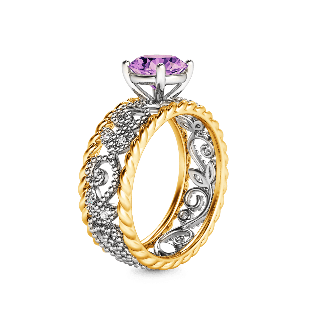 Round Gemstone Twisted Rope Vintage Band image number 1