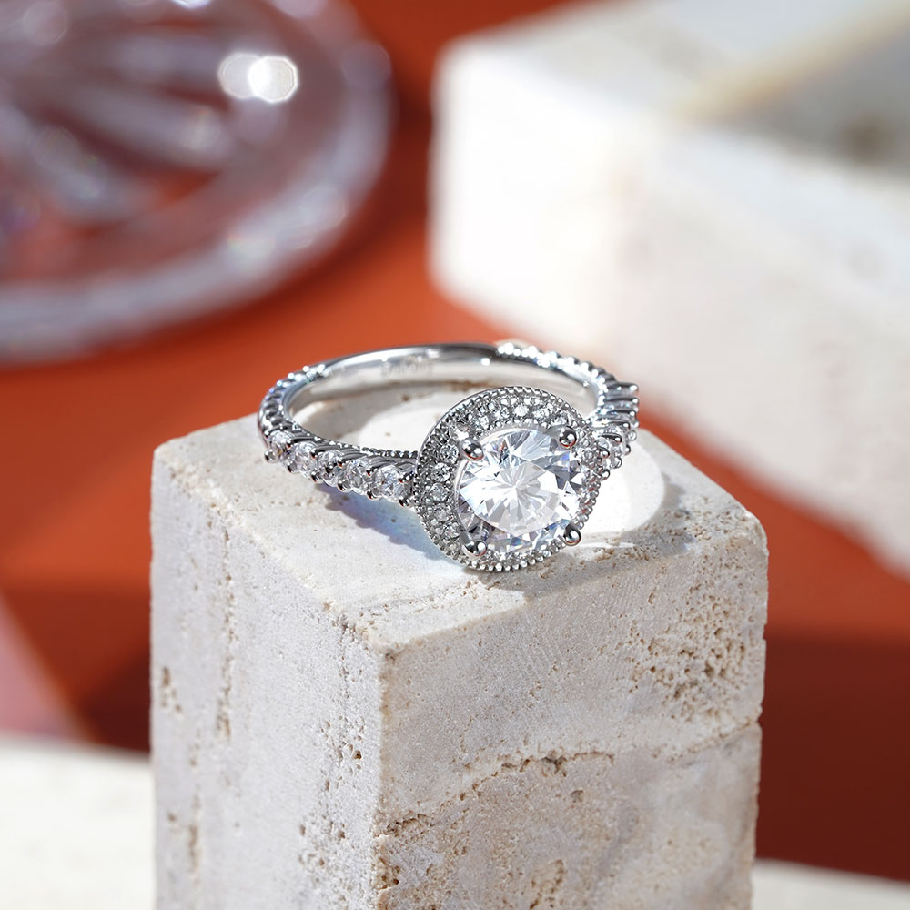 Vintage Round Cut Halo Milgrain Ring image number 4