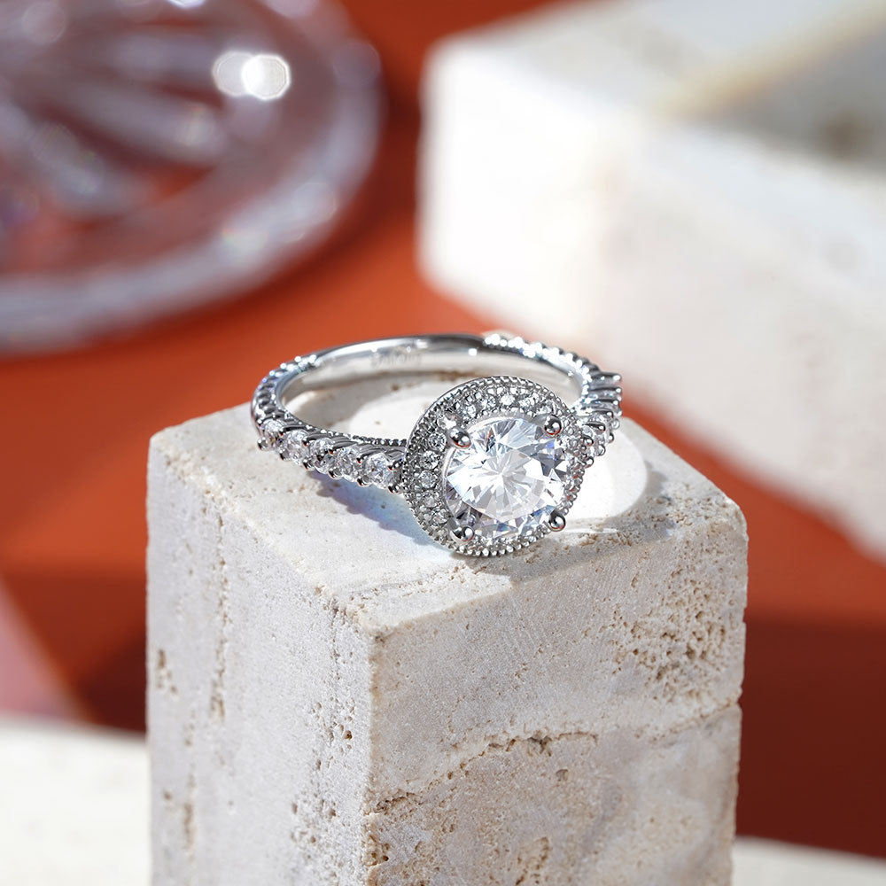 Vintage Round Cut Halo Milgrain Ring image number 4