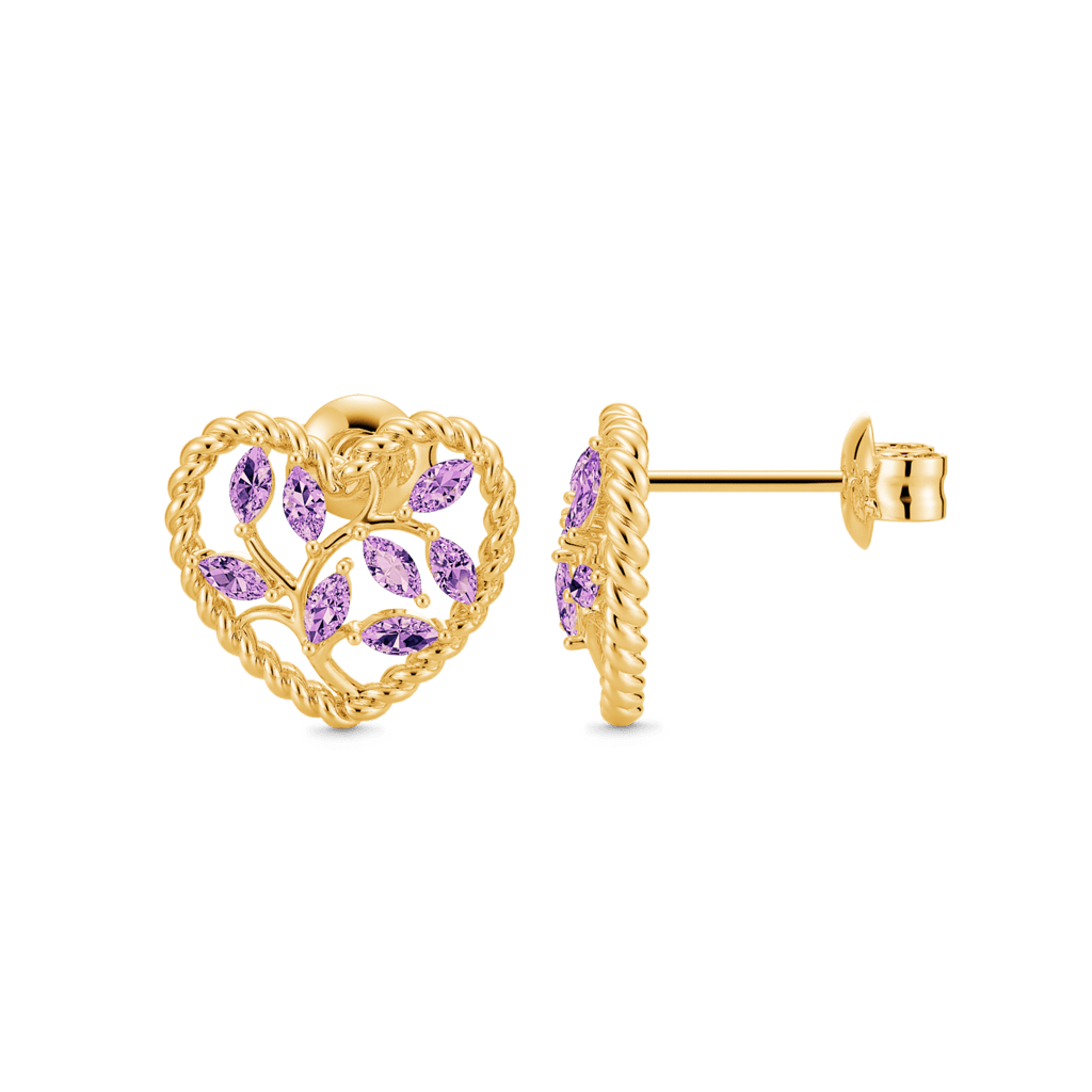 Olive Leaf Twisted Rope Heart Stud Earrings image number 1