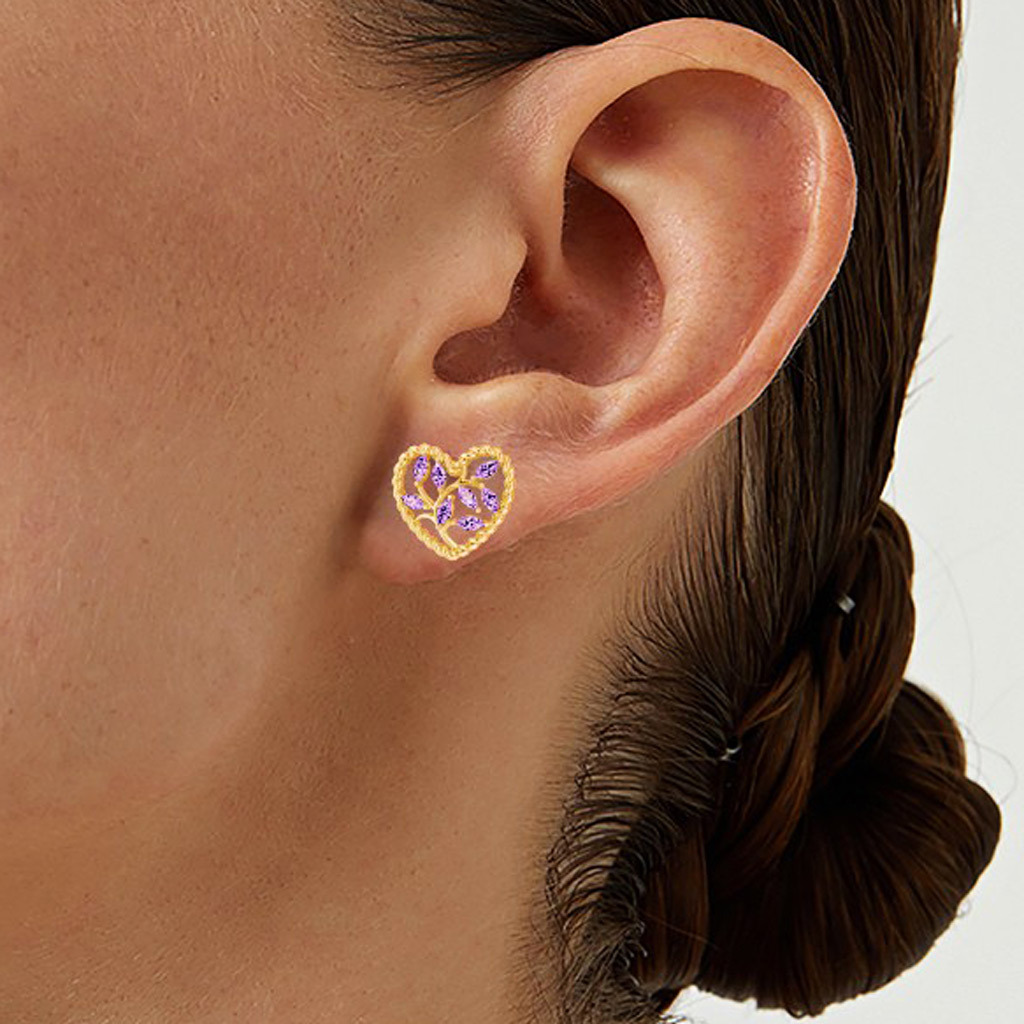 Olive Leaf Twisted Rope Heart Stud Earrings image number 6