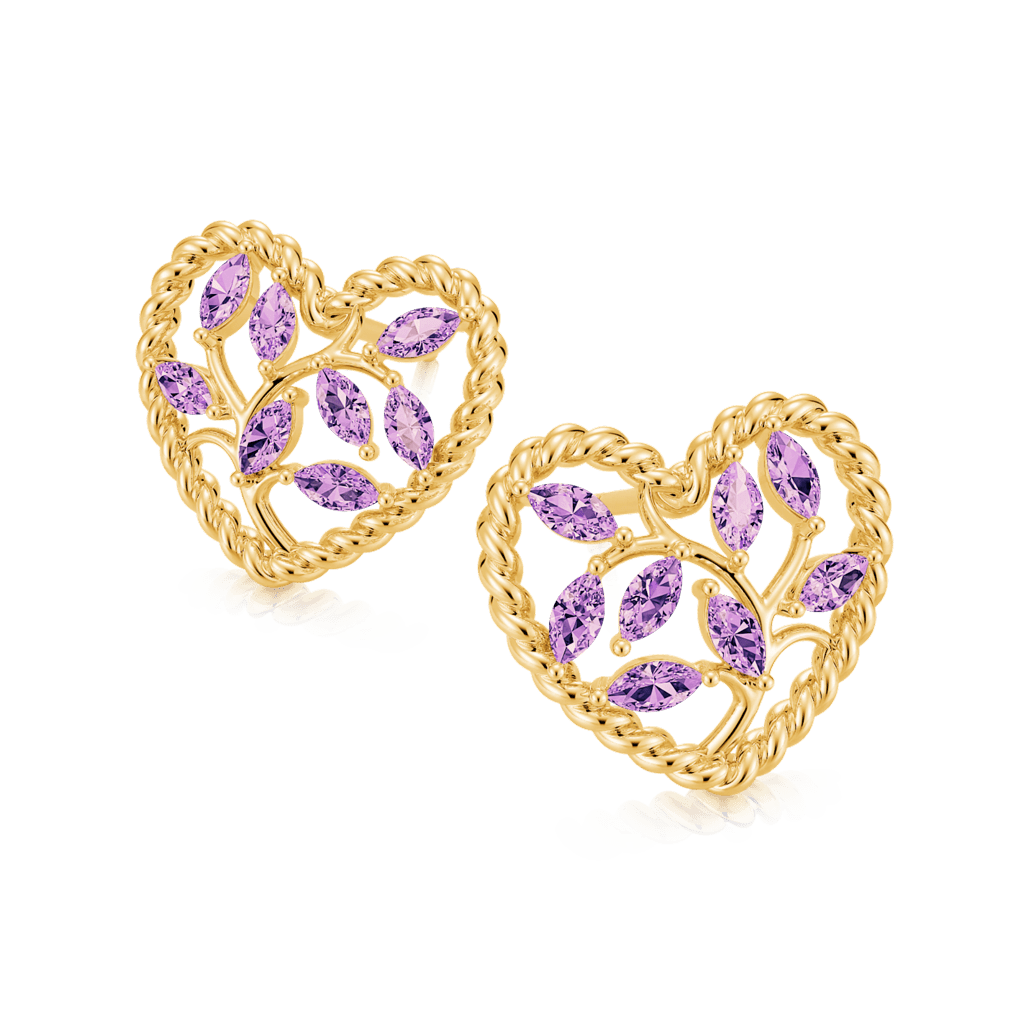 Olive Leaf Twisted Rope Heart Stud Earrings image number 2