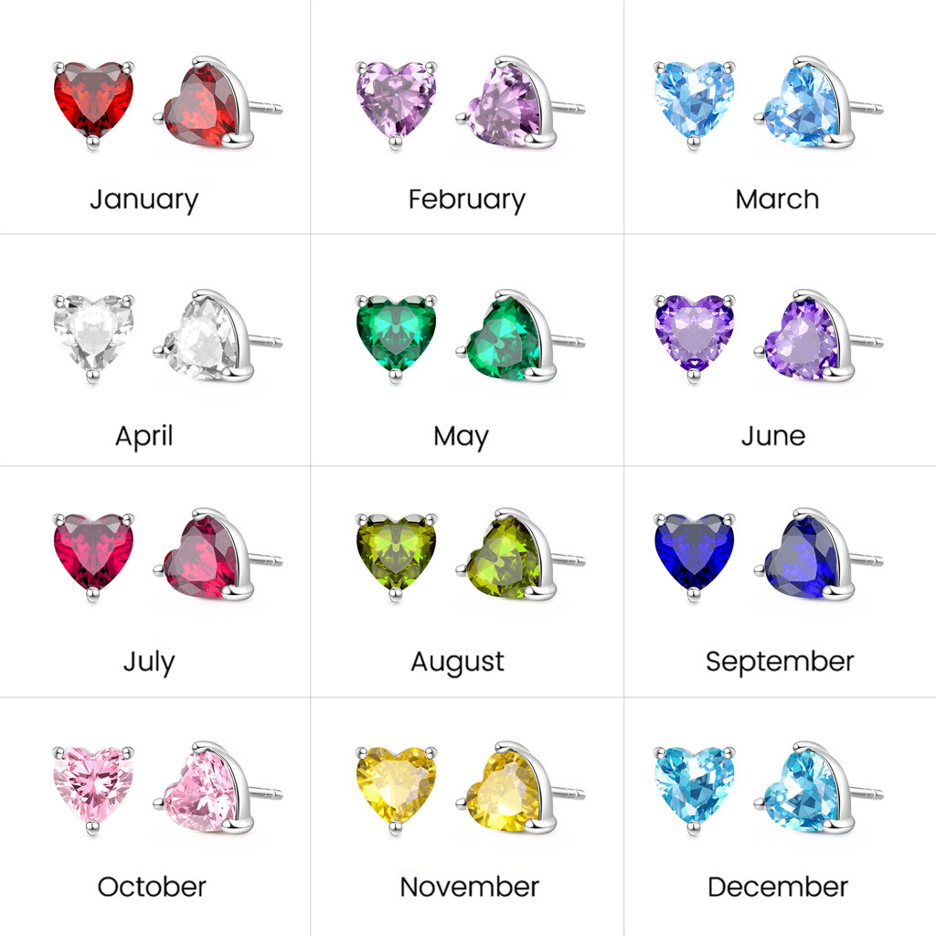 Heart Cut Birthstone Stud Earrings image number 2